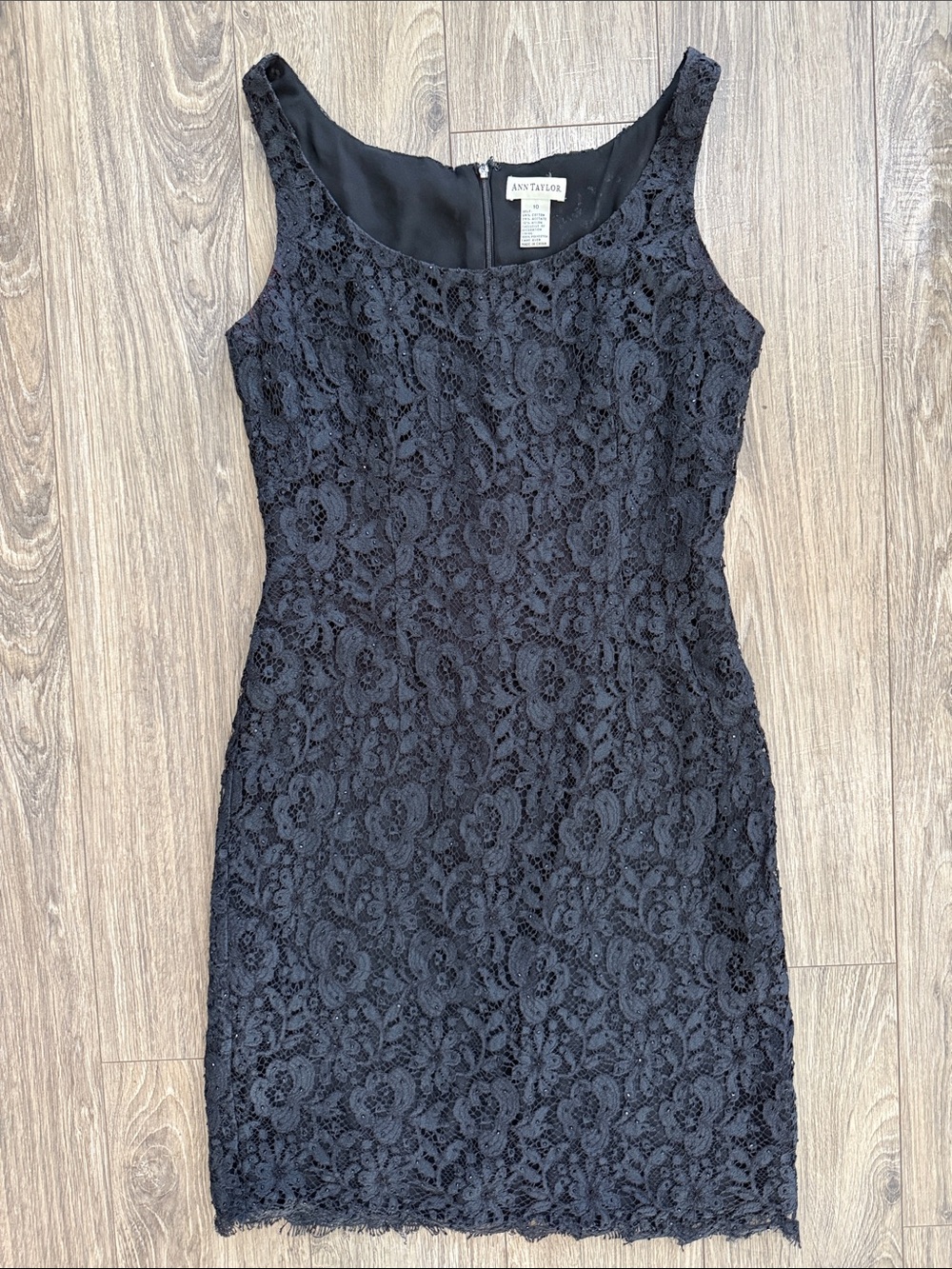 Ann Taylor Black Floral Lace Mini Dress sz 10